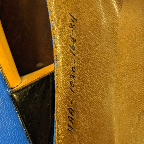 Vintage 80's yellow/blue/red block print leather heels by Bill Valentine - Picture 7 of 7